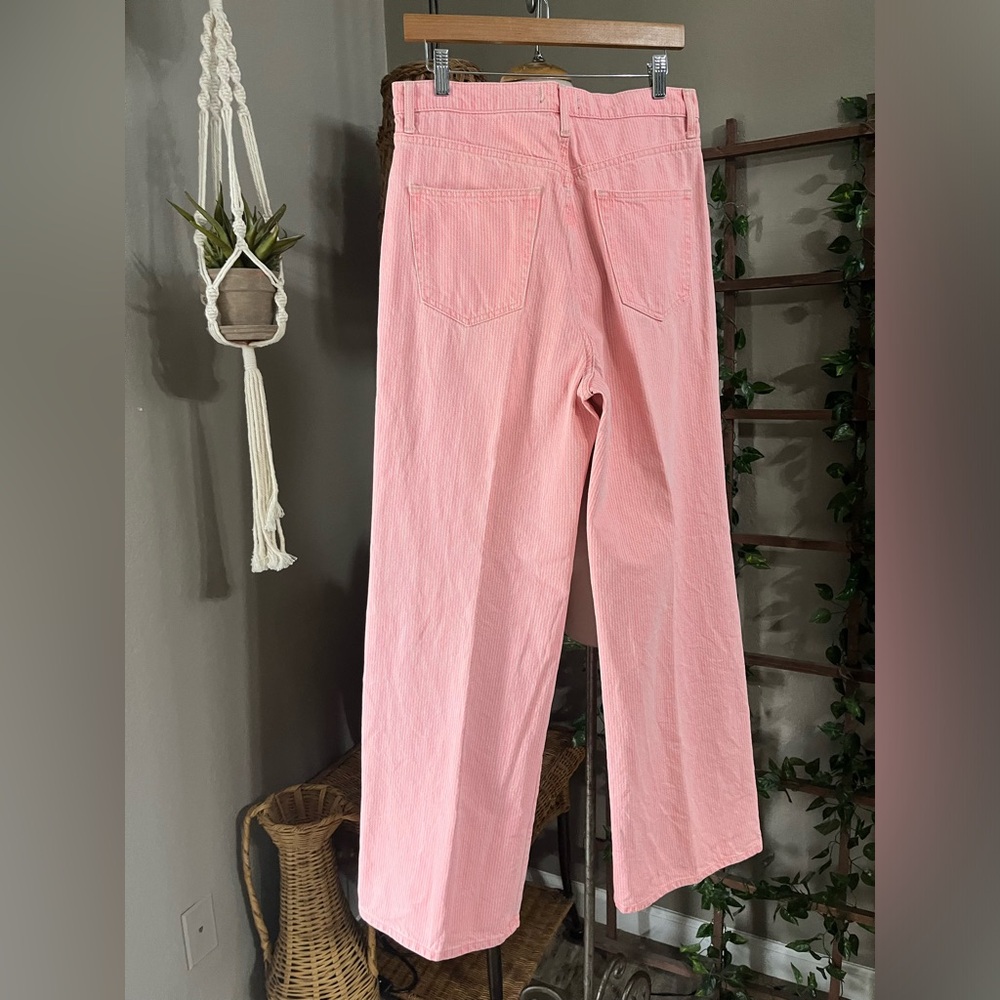 ▪️Free People High Rise Pink Pinstripe Striped Astoria Wide Straight Leg - Picture 7 of 15